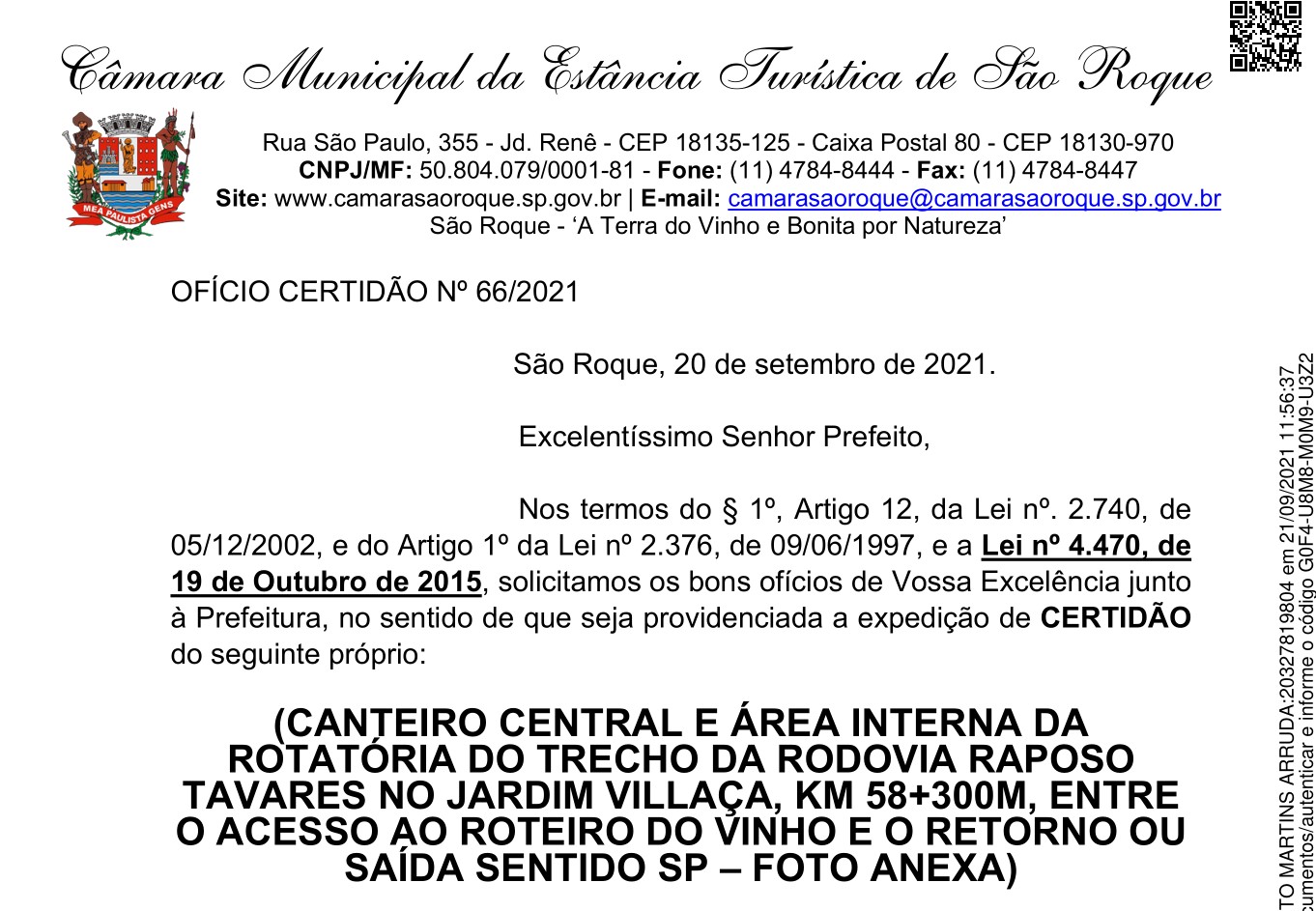 Ofício certidão 66/2021