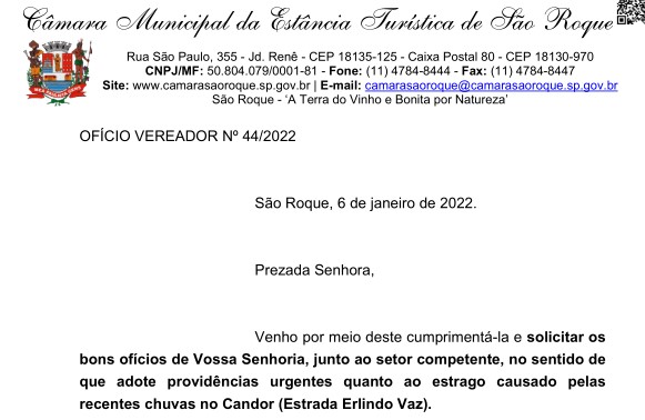 OFÍCIO VEREADOR Nº 44/2022