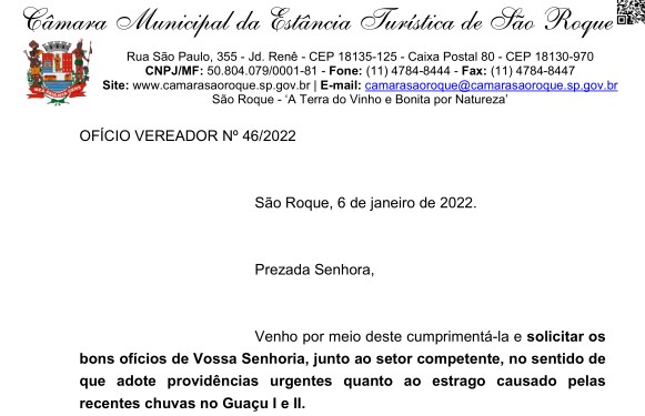 OFÍCIO VEREADOR Nº 46/2022