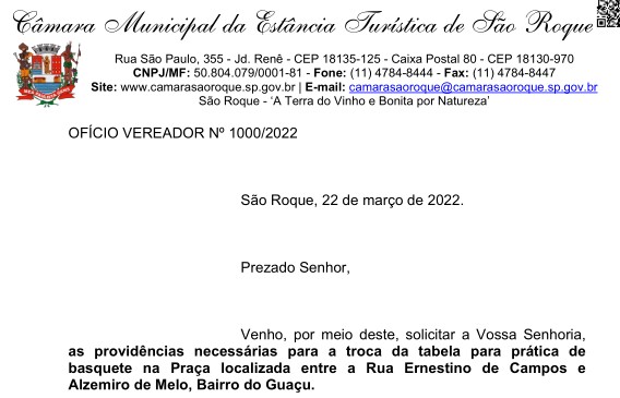 OFÍCIO VEREADOR Nº 1000/2022