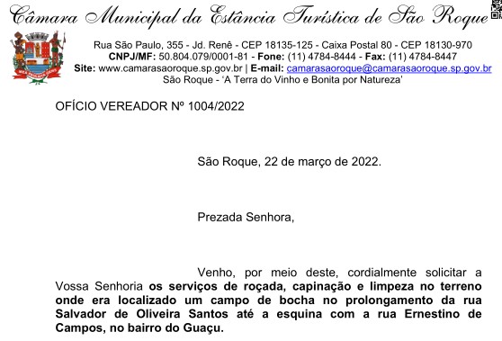 OFÍCIO VEREADOR Nº 1004/2022