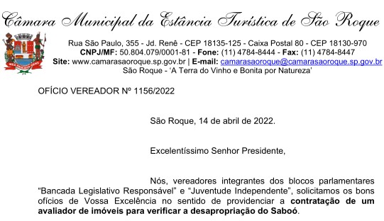 OFÍCIO VEREADOR Nº 1156/2022