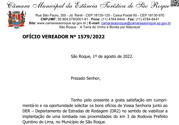 OFÍCIO VEREADOR Nº 1579/2022